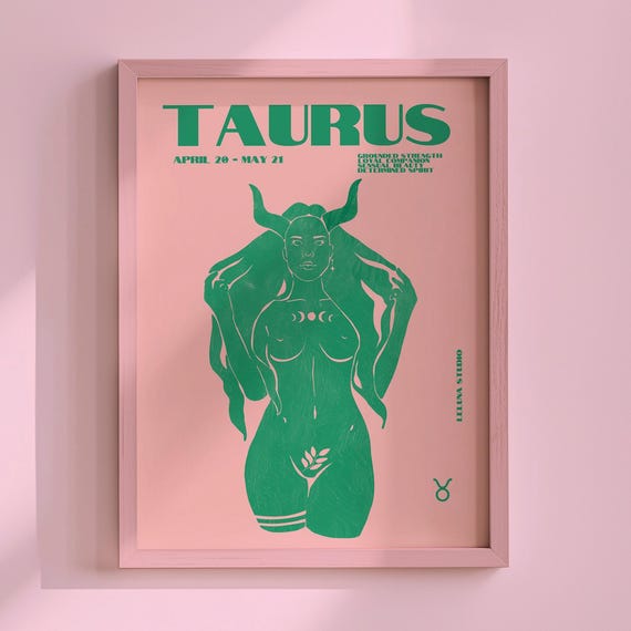 Pink Green Maximalist Taurus Art Postermaximalist Zodiactrendy Astrology Arttaurus Print Instant Downloadcool Apartment Decor