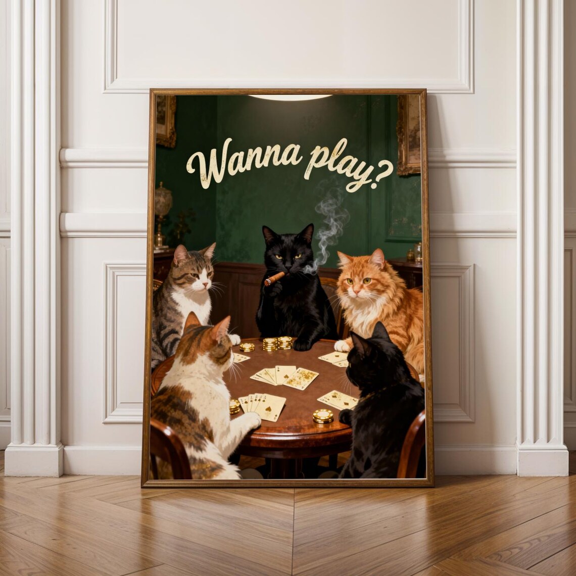 Cats Playing Poker Art Print Humorous Vintage Poster For Cat Lovers