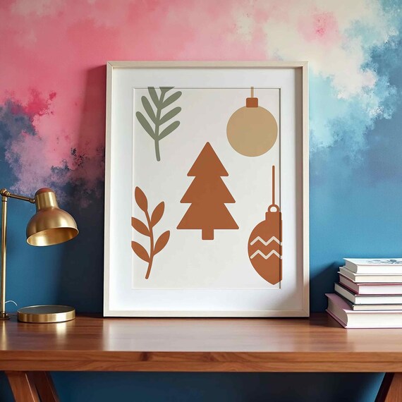 Boho Terracotta Christmas Tree Neutral Minimalist Holiday Poster