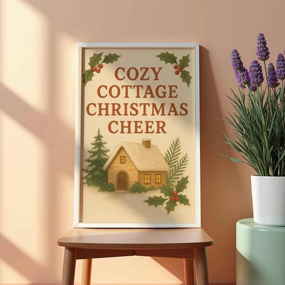 Cozy Cottage Christmas Cheer Snowy Village Illustrated Holiday Art Print