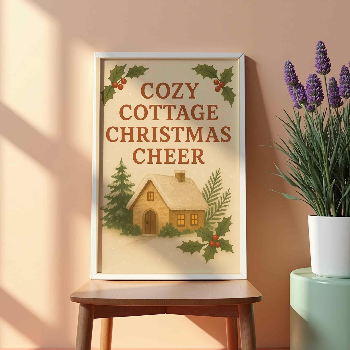 Cozy Cottage Christmas Cheer Snowy Village Illustrated Holiday Art Print