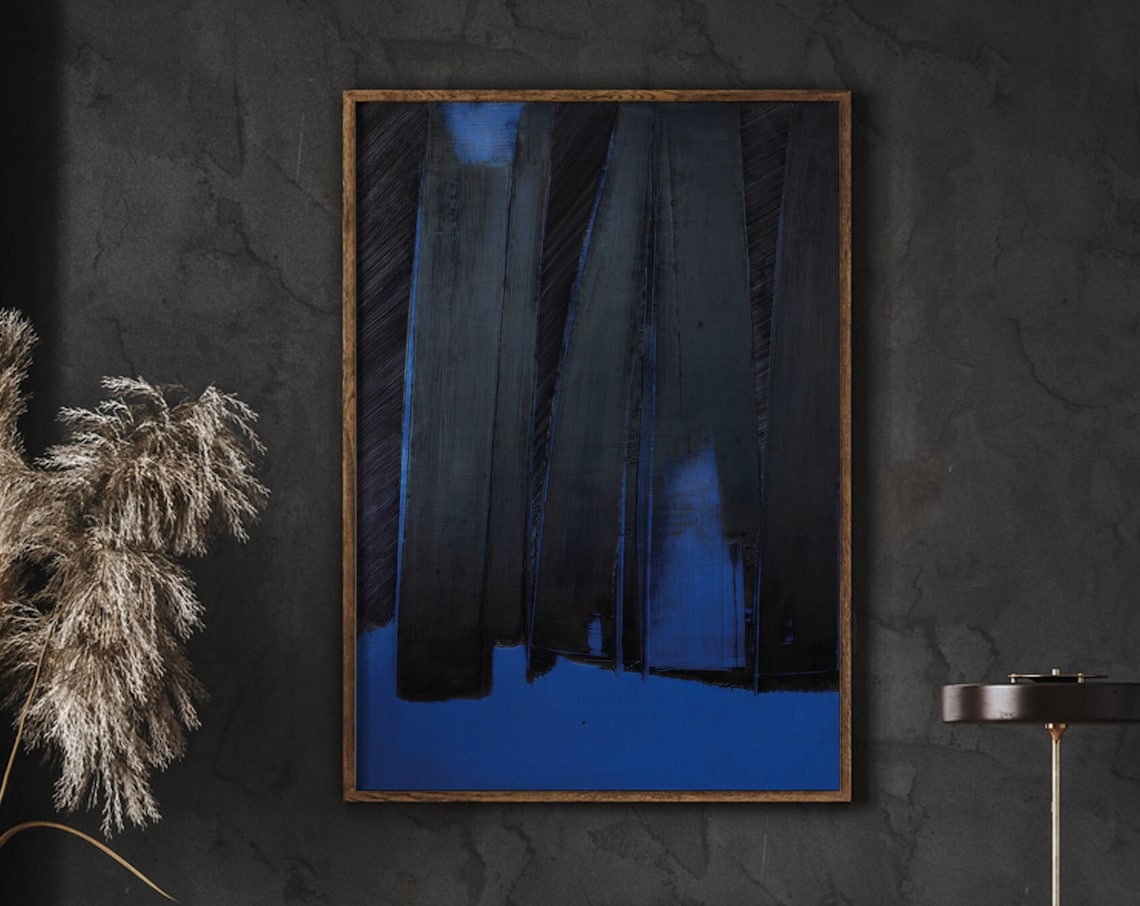 Soulages Dark Blue Modern Abstract Art Print
