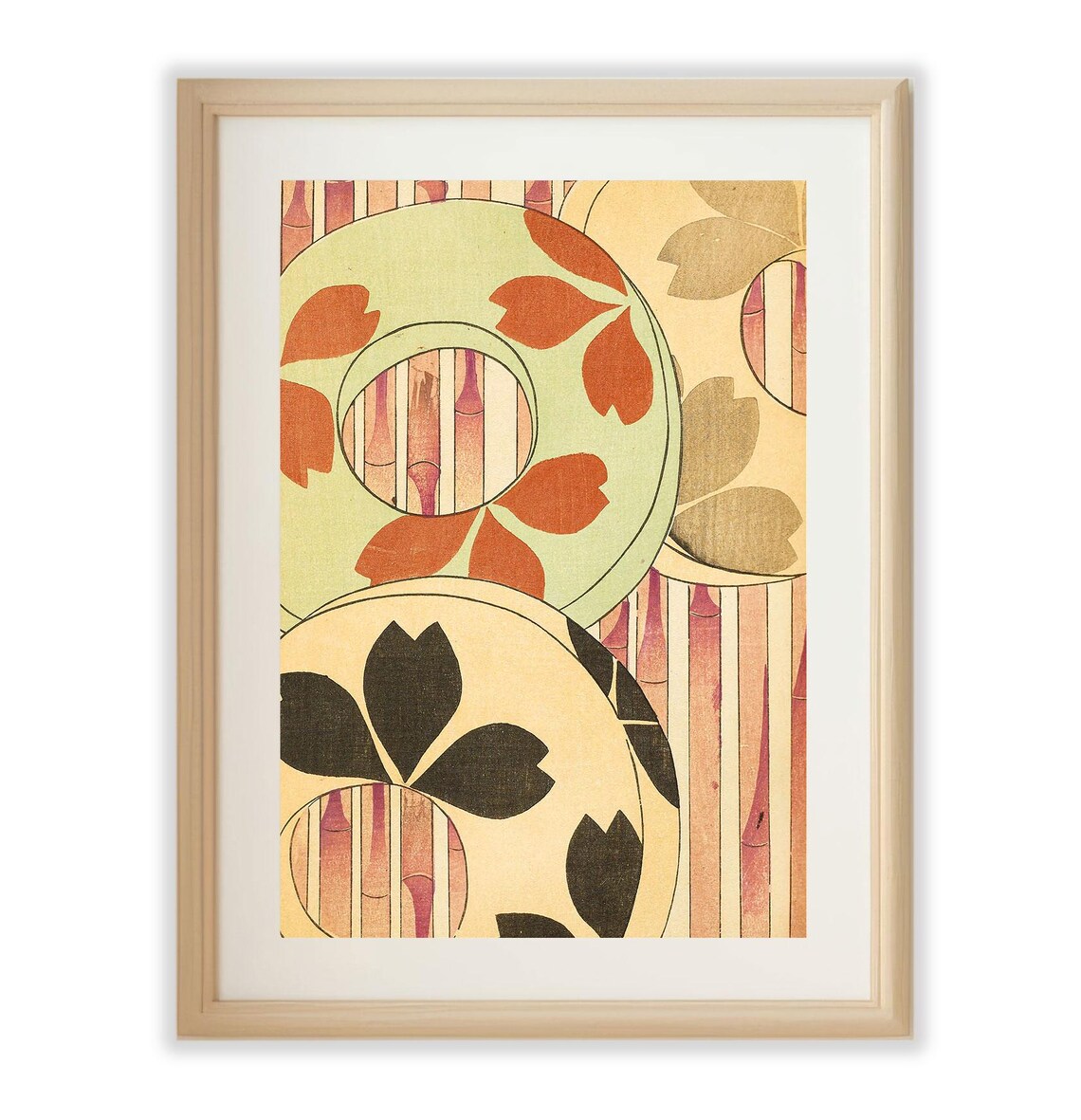 Vintage Japanese Uchiwa Fan Floral Woodblock Style Art Wall Poster - Image 5