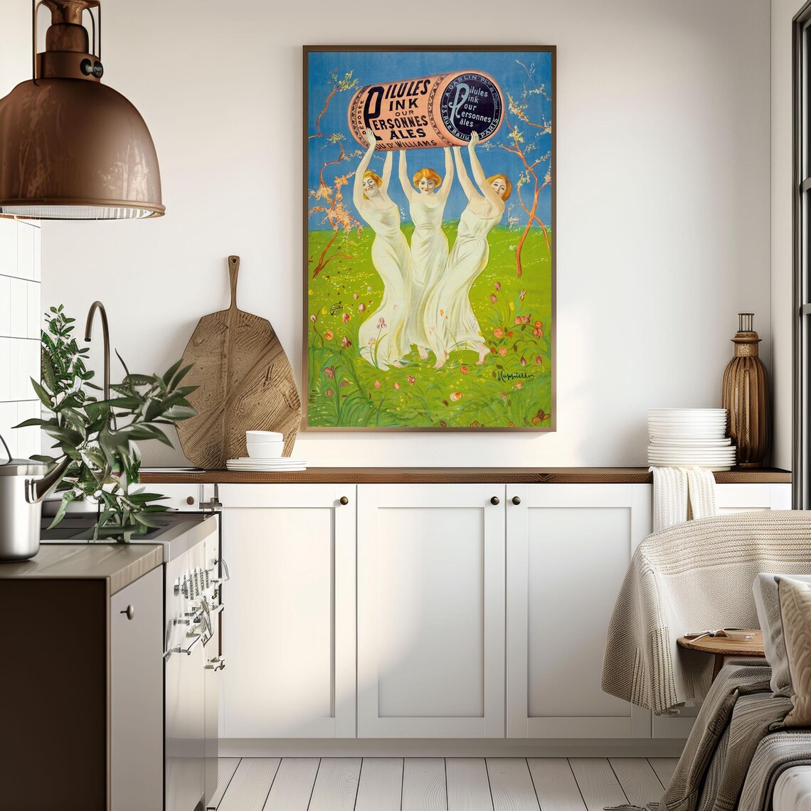 Vintage French Pink Pills Advertising Poster Three Graces Design