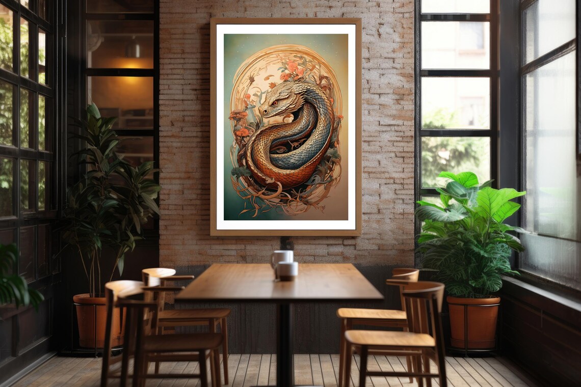 Year Of The Snake Ornate Floral Art Nouveau Coiled Serpent Wall Art Poster - Image 5
