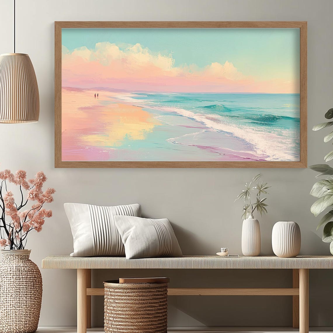 Pastel Modern Beach Canvas Print Contemporary Coastal Wall Art With Light Tones Minimalist Decor For Bathroom Or Entryway