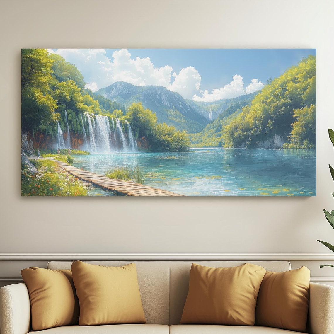 Plitvice Lakes Waterfalls and Turquoise Lake Croatia Travel Poster
