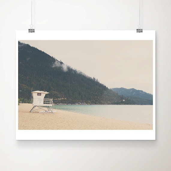 Lake Tahoe Lifeguard Tower Mountain Beach Summer Shore Photo Poster