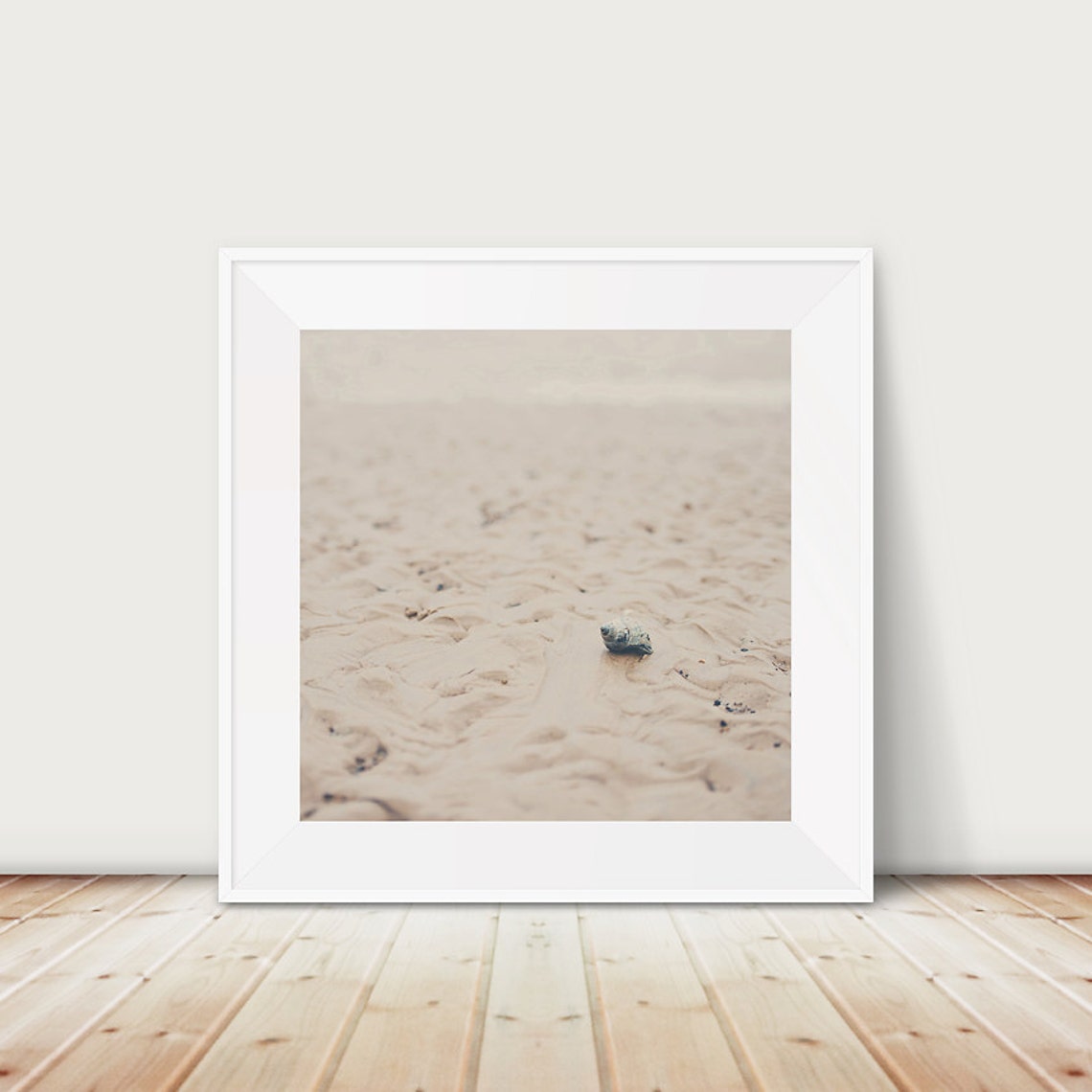 Lone Seashell on Sandy Beach Minimalist Coastal Photography Poster
