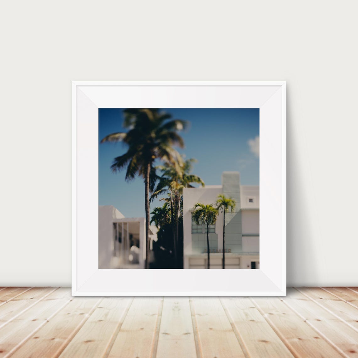 Miami Beach Art Deco White Buildings and Palm Trees Photo Print