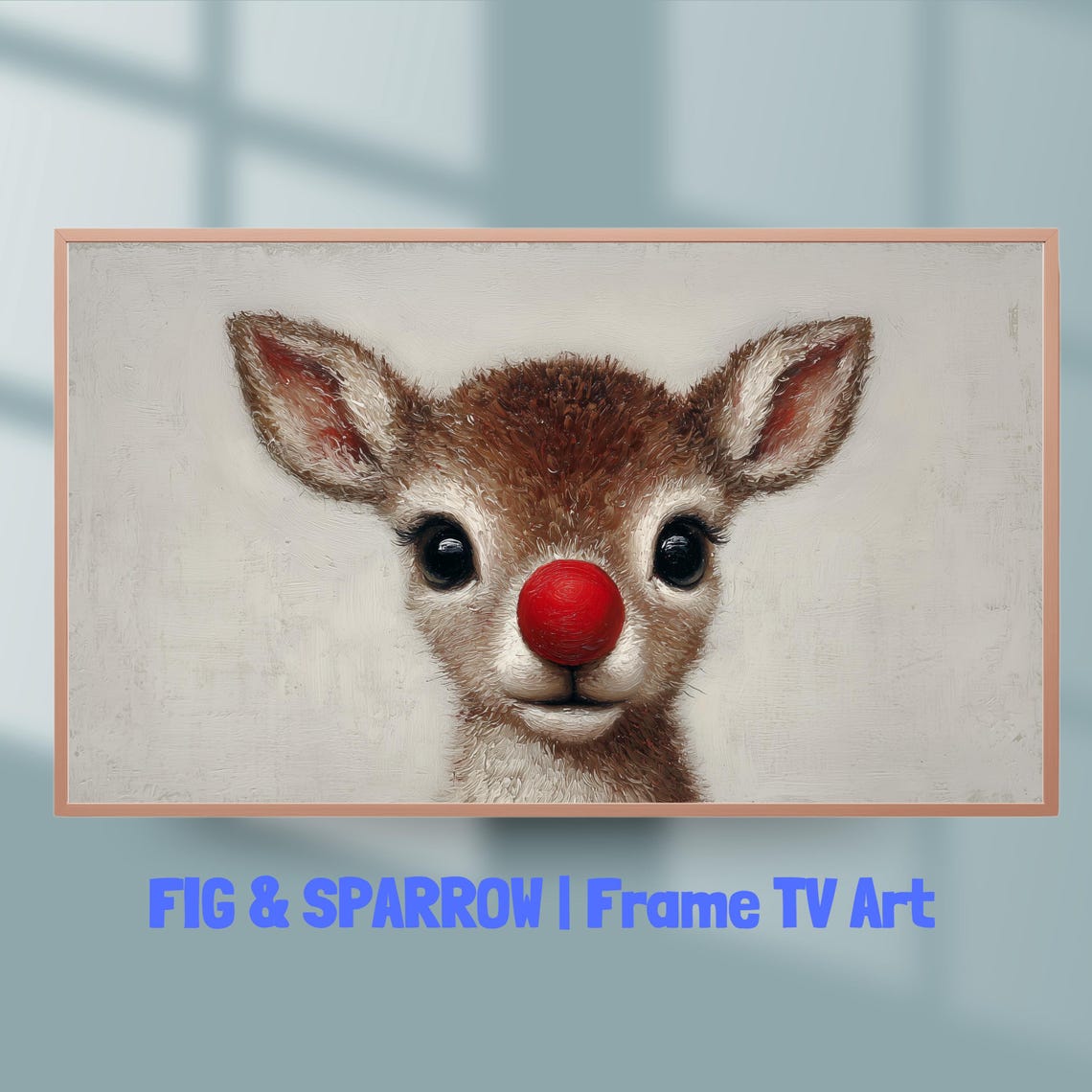 Whimsical Baby Reindeer With Red Nose Cute Christmas Holiday Wall Art