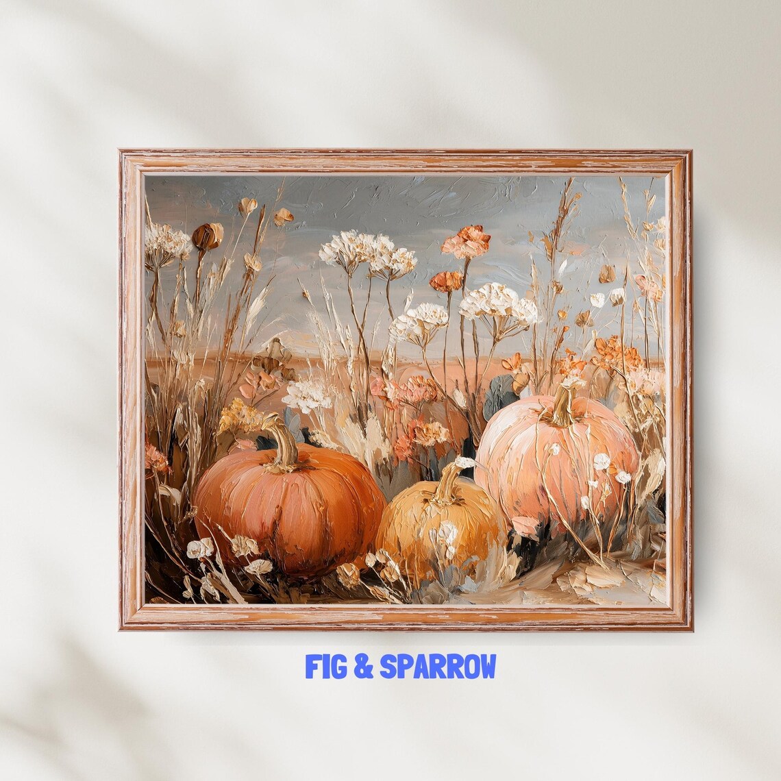 Rustic Pumpkin Field Painting Autumn Harvest Farmhouse Art