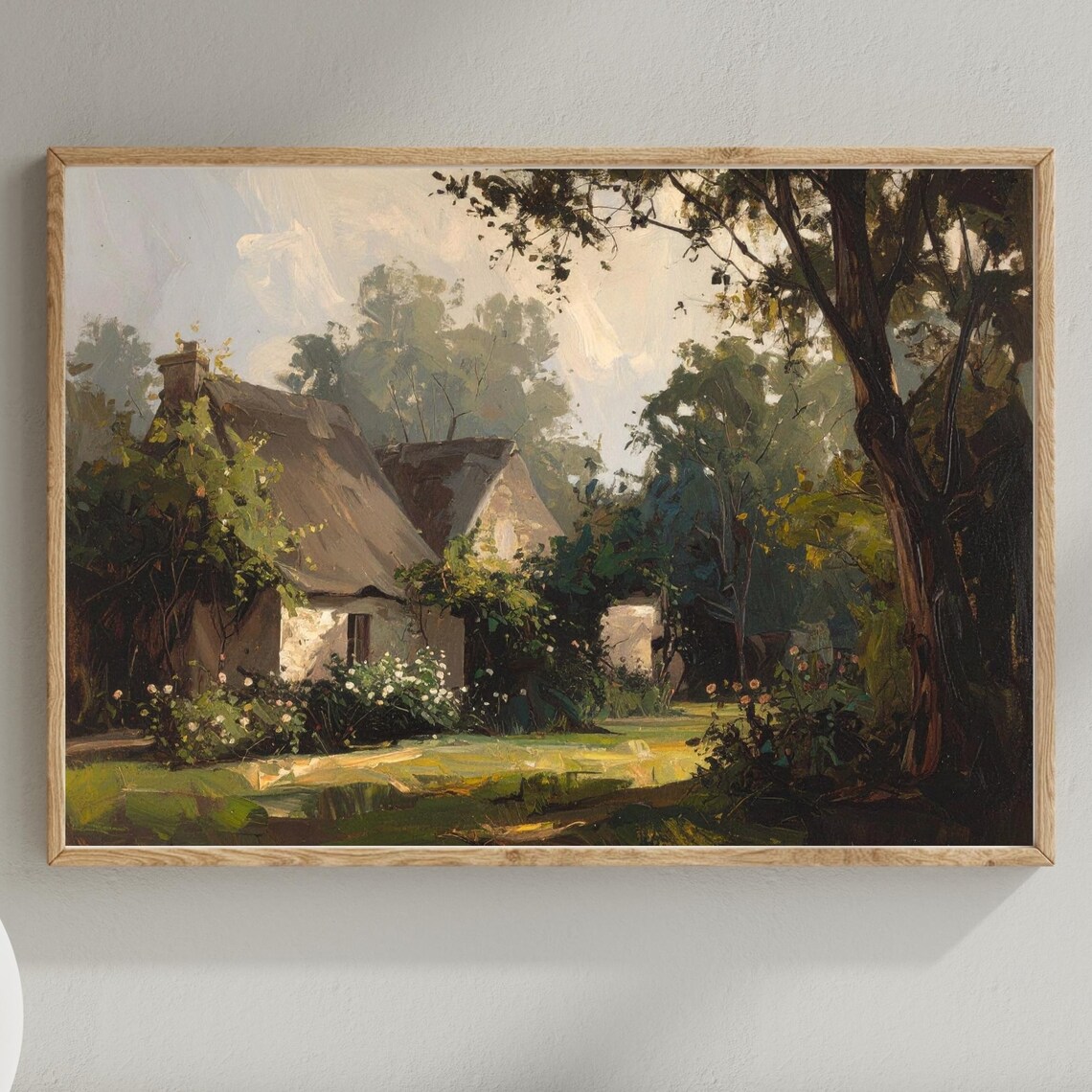 Vintage Thatched Cottage Garden Landscape European Farmhouse Poster