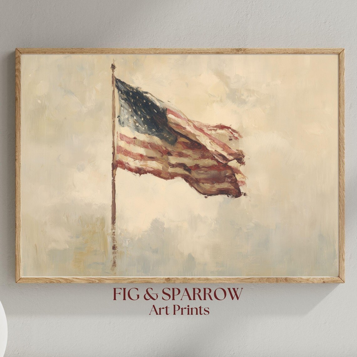 Vintage Flag Art Print, Rustic 4th Of July