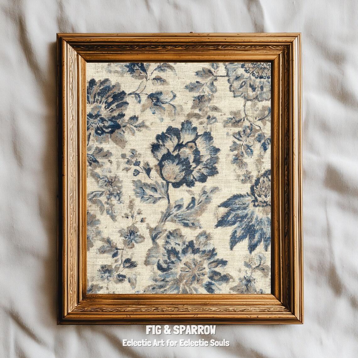 Blue Floral Tapestry Vintage Botanical Art French Country Decor Poster
