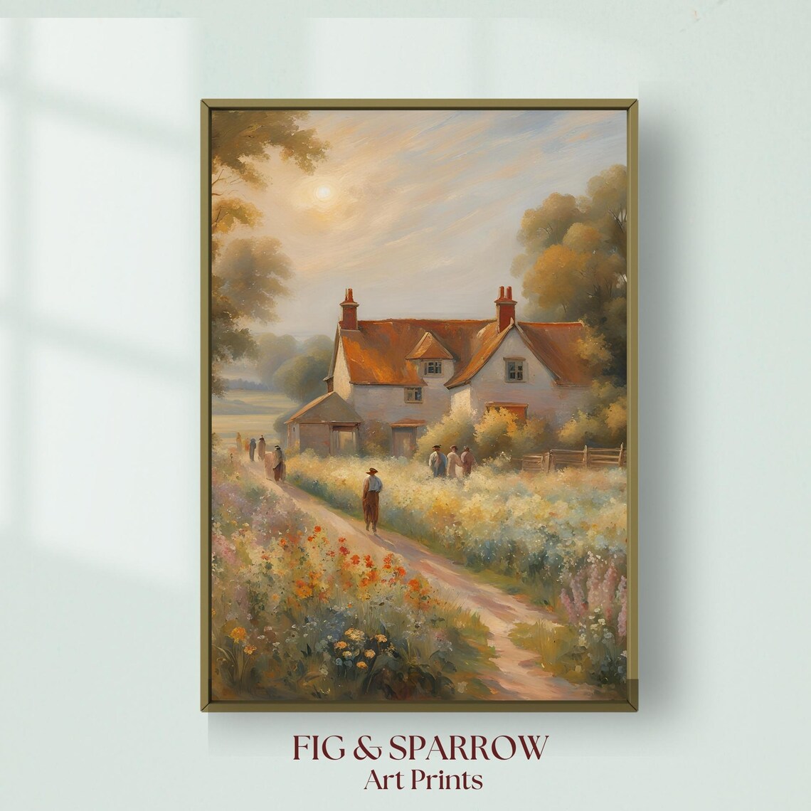 English Cottage Garden Path Oil Painting Vintage Farmhouse Floral Poster