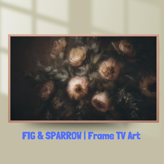 Moody Dark Romantic Floral Painting Peony Roses Vintage Frame TV Art Poster