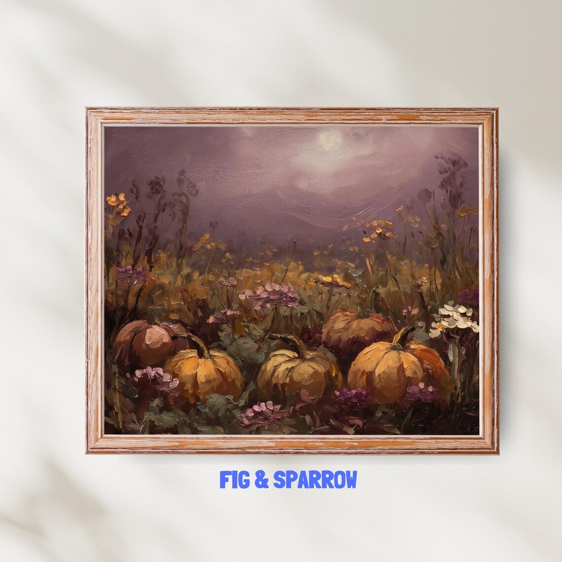Vintage Pumpkin Field Print Rustic Autumn Landscape Farmhouse Wall Art