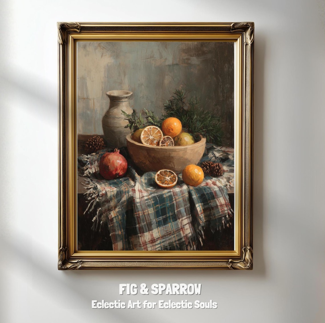 Vintage Citrus Still Life, Rustic Holiday Kitchen Art Print