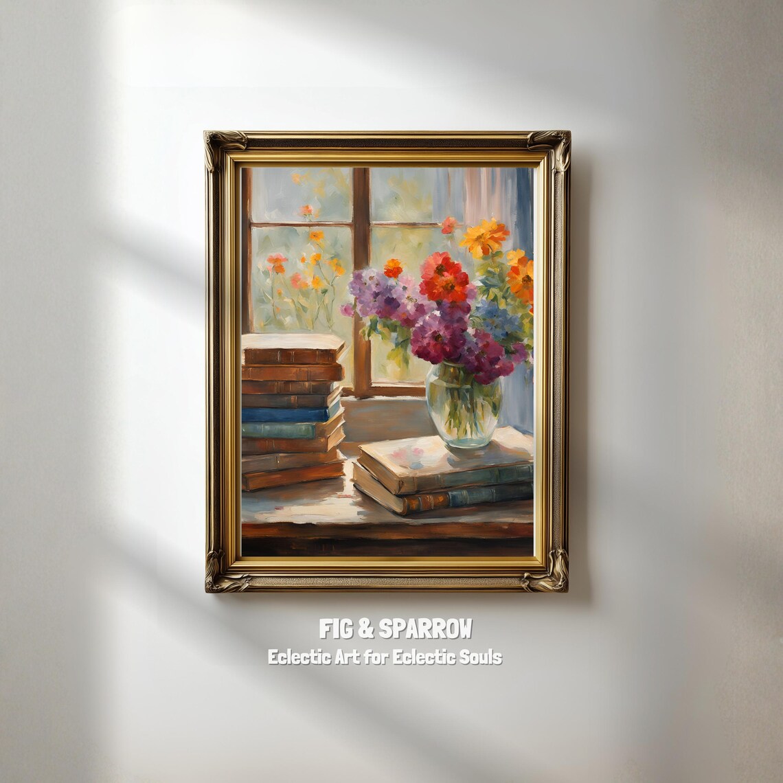 Vintage Books And Flowers, Cozy Cottage Still Life