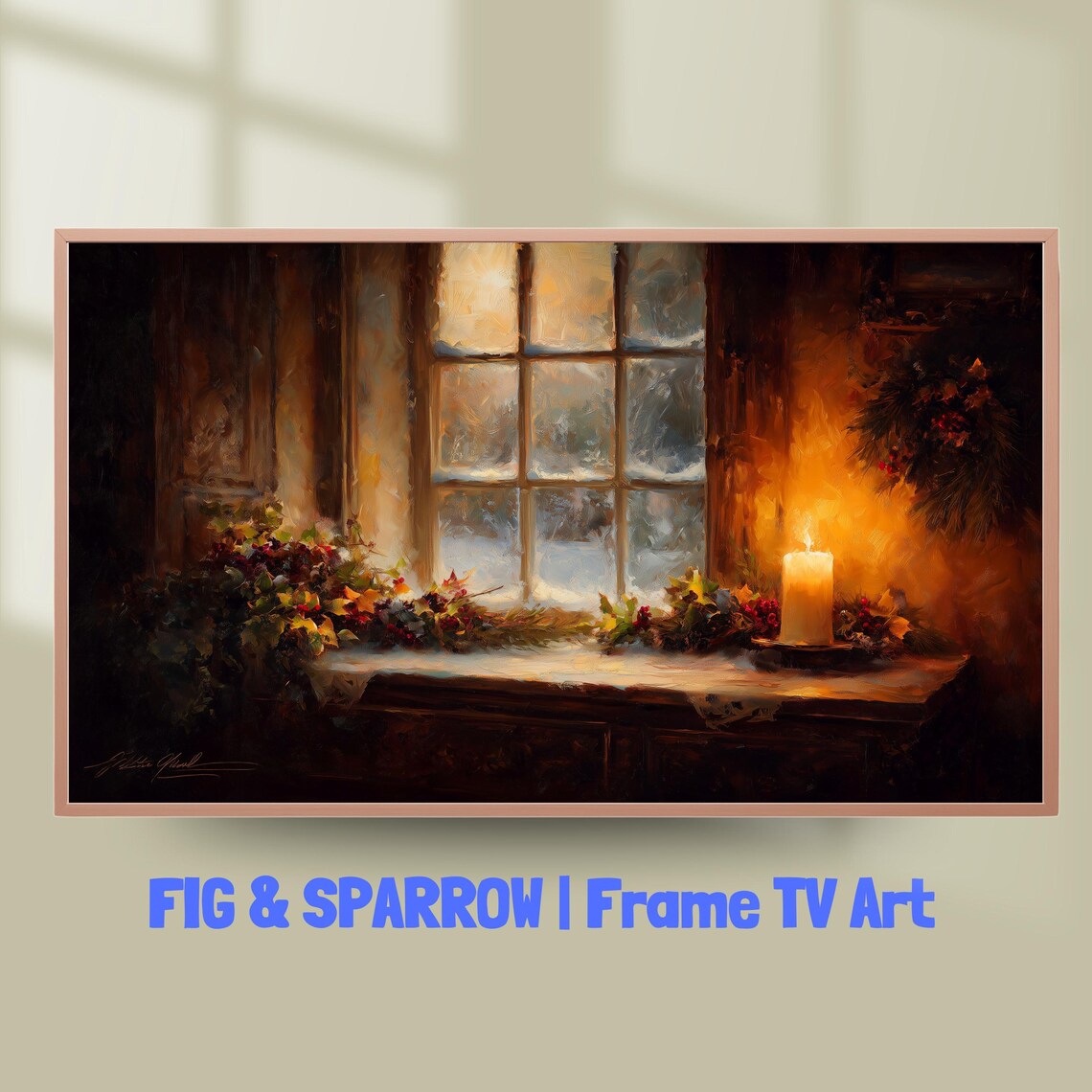 Warm Cozy Winter Window With Candle Snowy Christmas Wall Art