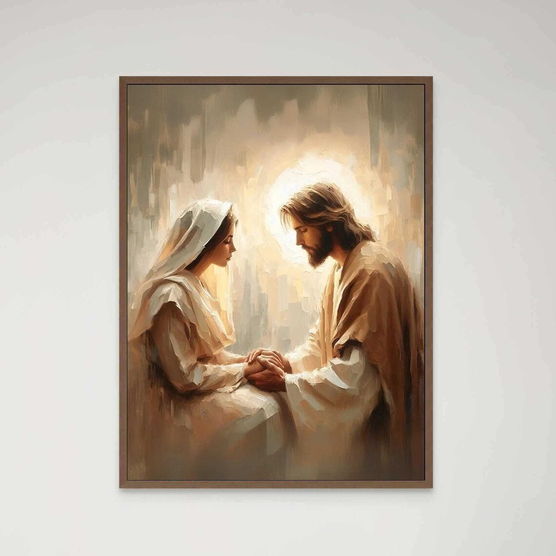 Jesus And Veiled Woman Seated Together Holding Hands In Prayer Poster
