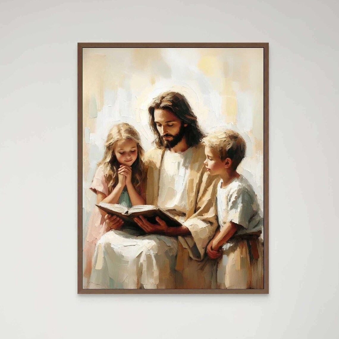 Jesus Reading Book To Girl And Boy In Soft Pastel Painting Poster