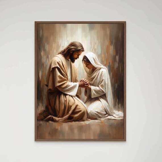 Jesus Christ Holding Hands With Veiled Woman In Prayer Christian Poster
