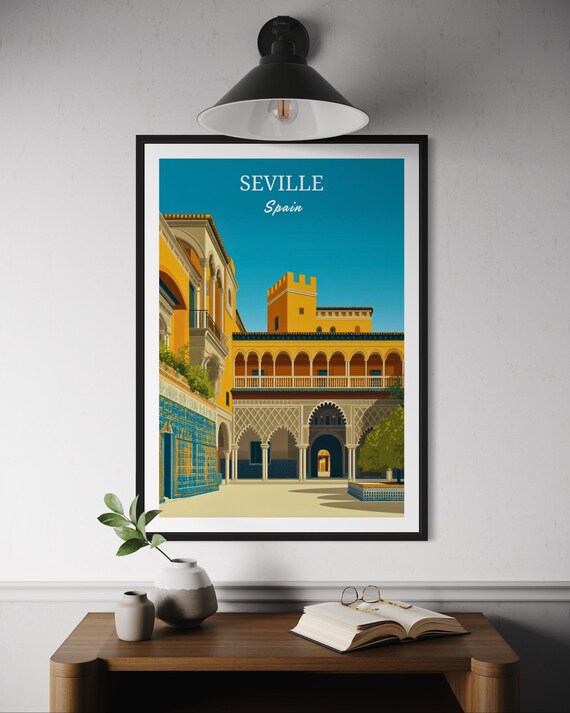 Seville Spain Andalusian Courtyard Architecture Retro Travel Poster