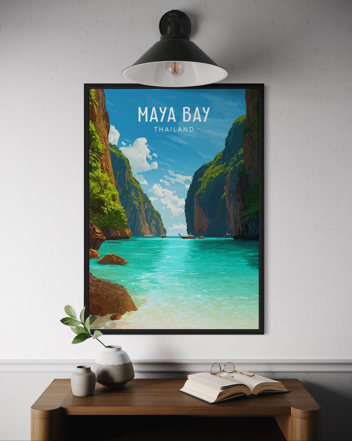 Maya Bay Thailand Limestone Cliffs Turquoise Lagoon Poster Art