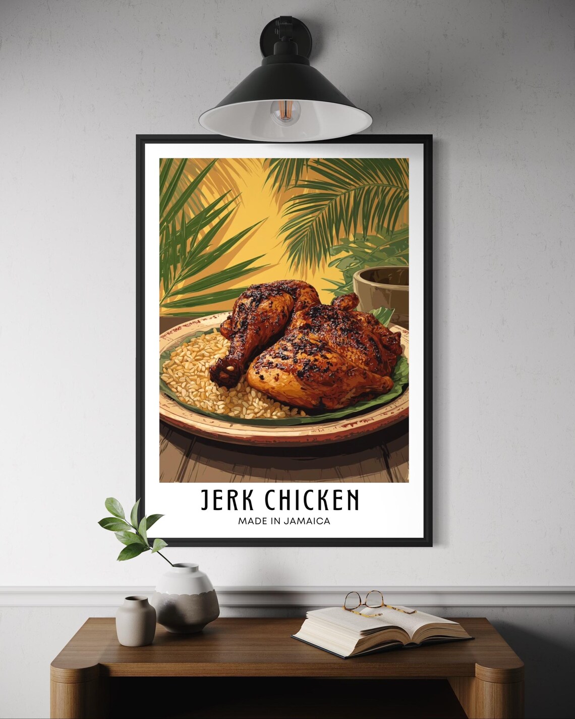 Jerk Chicken Food Art Print, Jamaican BBQ Poster