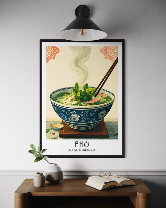 Pho Vietnamese Food Poster Noodle Soup Wall Art Kitchen Decor Southeast Asian Cuisine Print Vietnam Dish Illustrationfoodie Travel