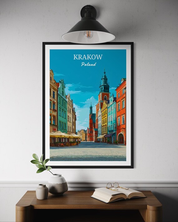 Krakow Poland Travel Poster Old Town Wall Art Main Square Print European Cityscape Decor Historic Architecture Artwork Home
