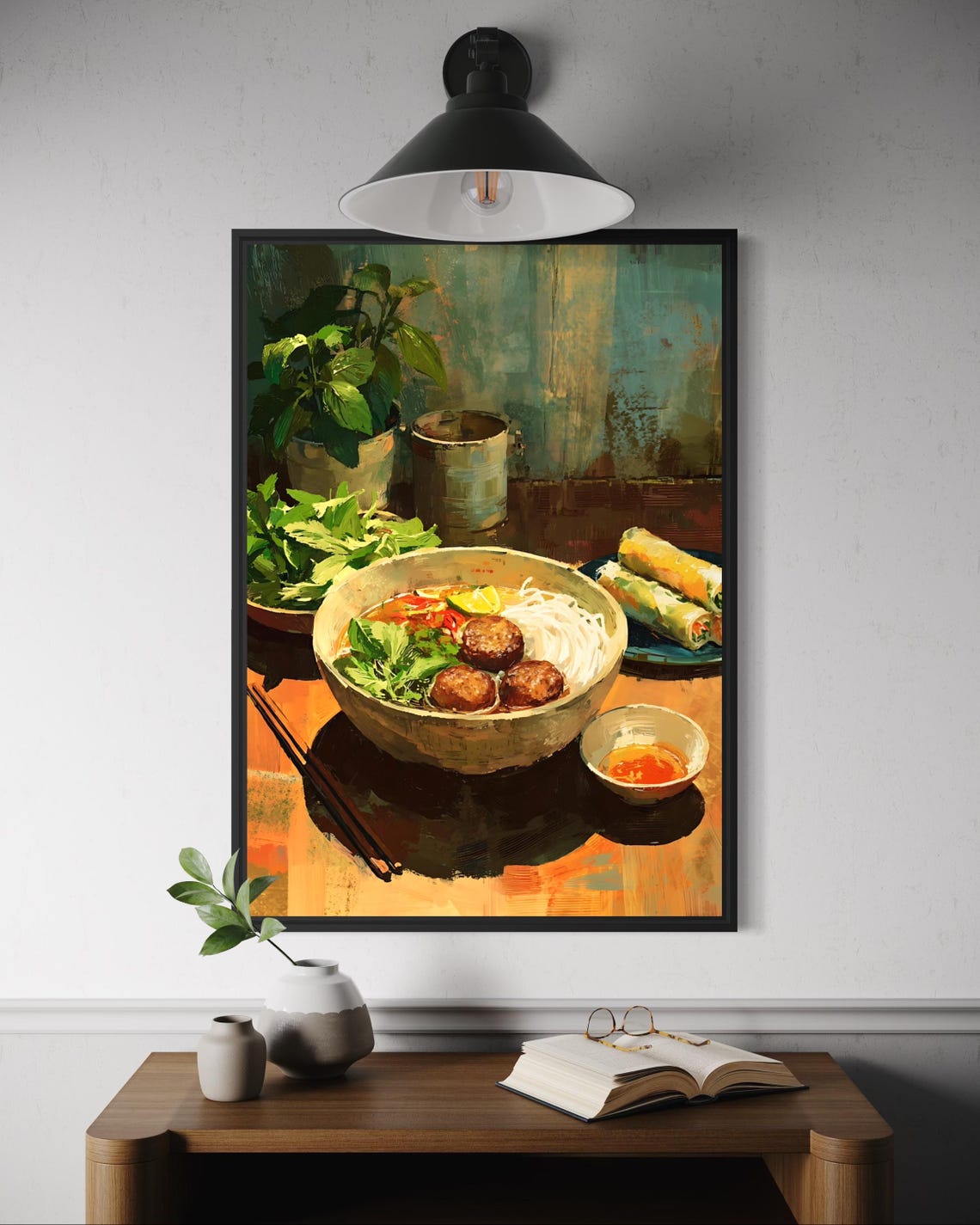 Bun Cha Vietnamese Pork Meatball Noodle Bowl Painterly Poster