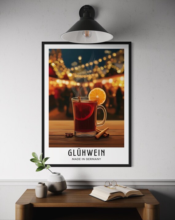 Glhwein Poster Traditional German Mulled Wine Wall Art Holiday Drink Print Christmas Market Artwork Festive Winter Kitchen Decor