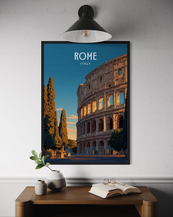 Rome Colosseum Travel Poster Bold Vector Wall Art Summer Italy Print Ancient Roman Landmark Minimalist City Decor Illustration