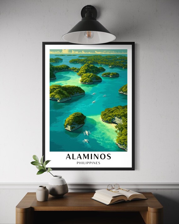 Alaminos Travel Poster Hundred Islands Philippines Wall Art Tropical Print Southeast Asia Decor Coastal Illustration Pangasinan