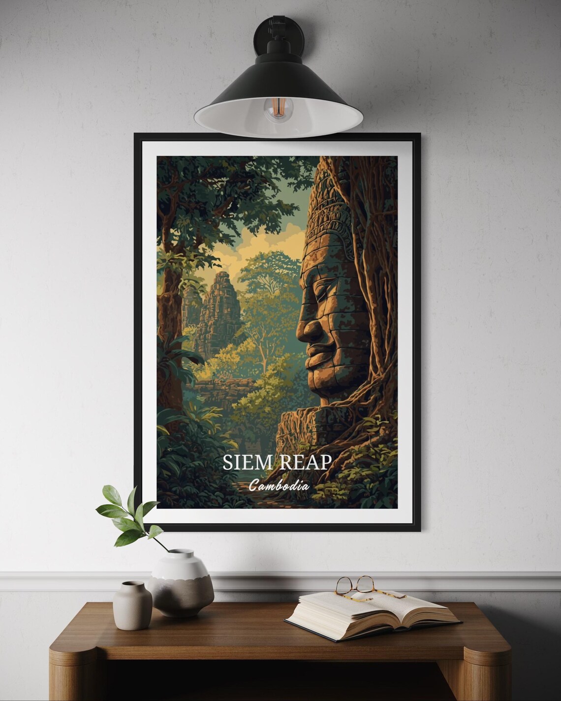 Siem Reap Cambodia Vintage Ancient Temple Jungle Travel Poster