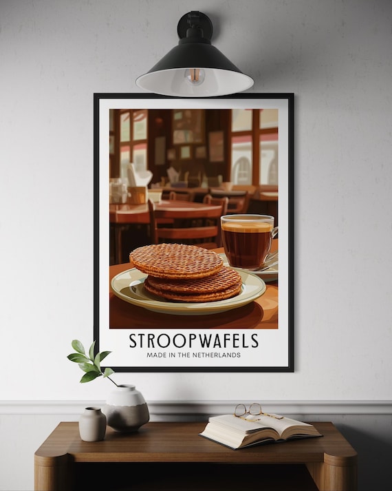 Stroopwafels Poster Dutch Caramel Waffle Cookies Wall Art Netherlands Dessert Illustration European Food Print Artwork