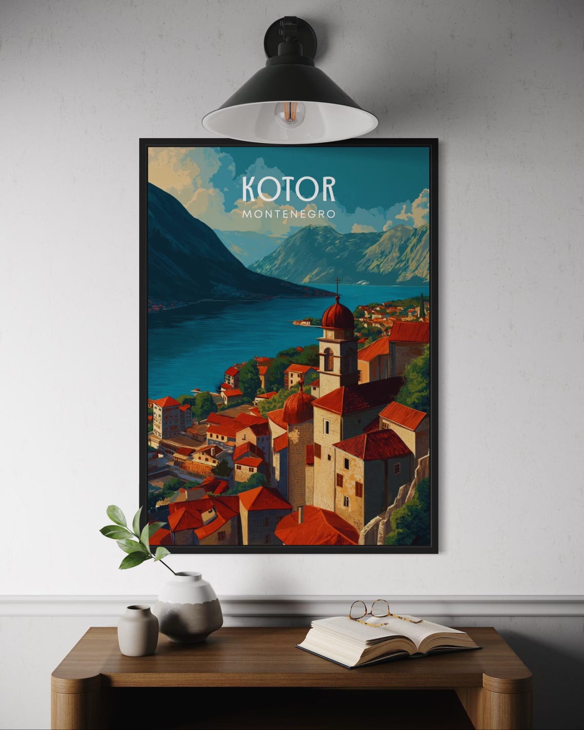Kotor Montenegro Red Rooftop Old Town Bay View Travel Poster