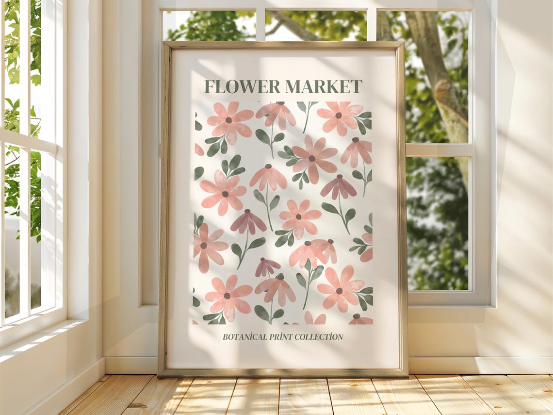 Flower Market Pink Daisy Watercolor Botanical Print Collection