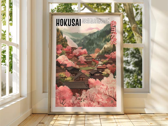 Vintage Japanese Art Ukiyoe Poster Katsushika Hokusai Print Japan Matsumoto Hoji Fuji