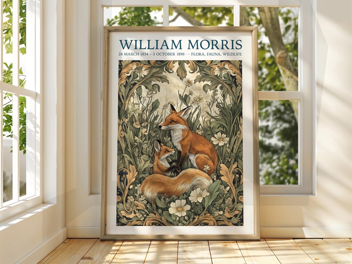 William Morris Style Fox Art Print, Floral