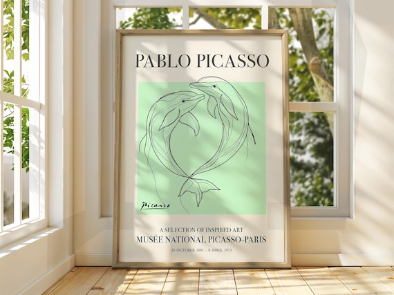 Pablo Picasso Dolphins Line Art Mint Exhibition Gallery Poster