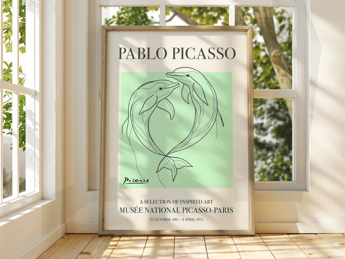 Pablo Picasso Dolphins Line Art Mint Exhibition Gallery Poster