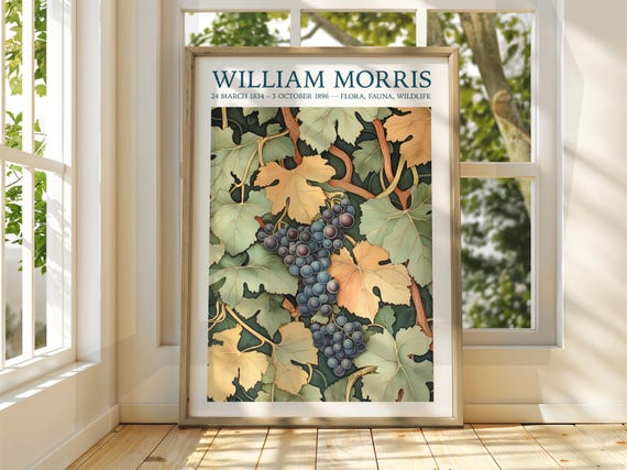 William Morris Dark Grapevine Navy Leaves Botanical Art Poster