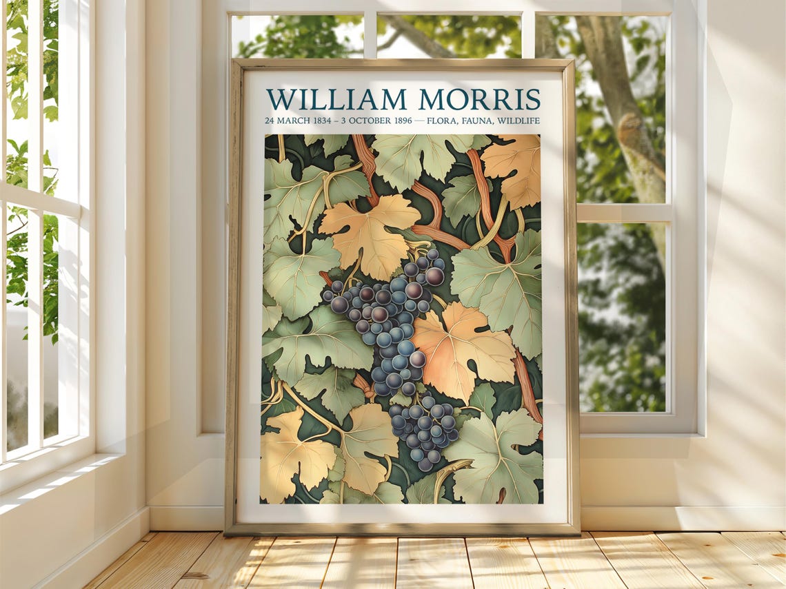 William Morris Dark Grapevine Navy Leaves Botanical Art Poster
