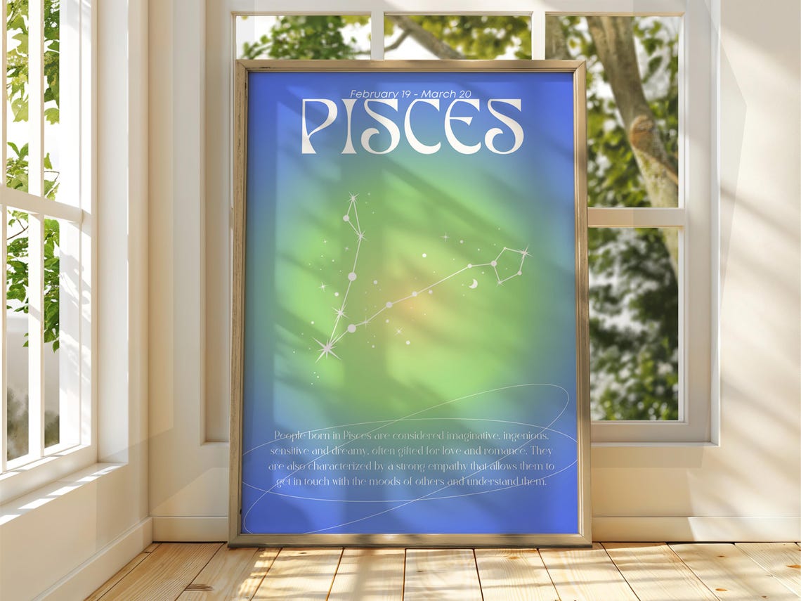 Pisces Zodiac Star Constellation Blue Green Gradient Aura Poster