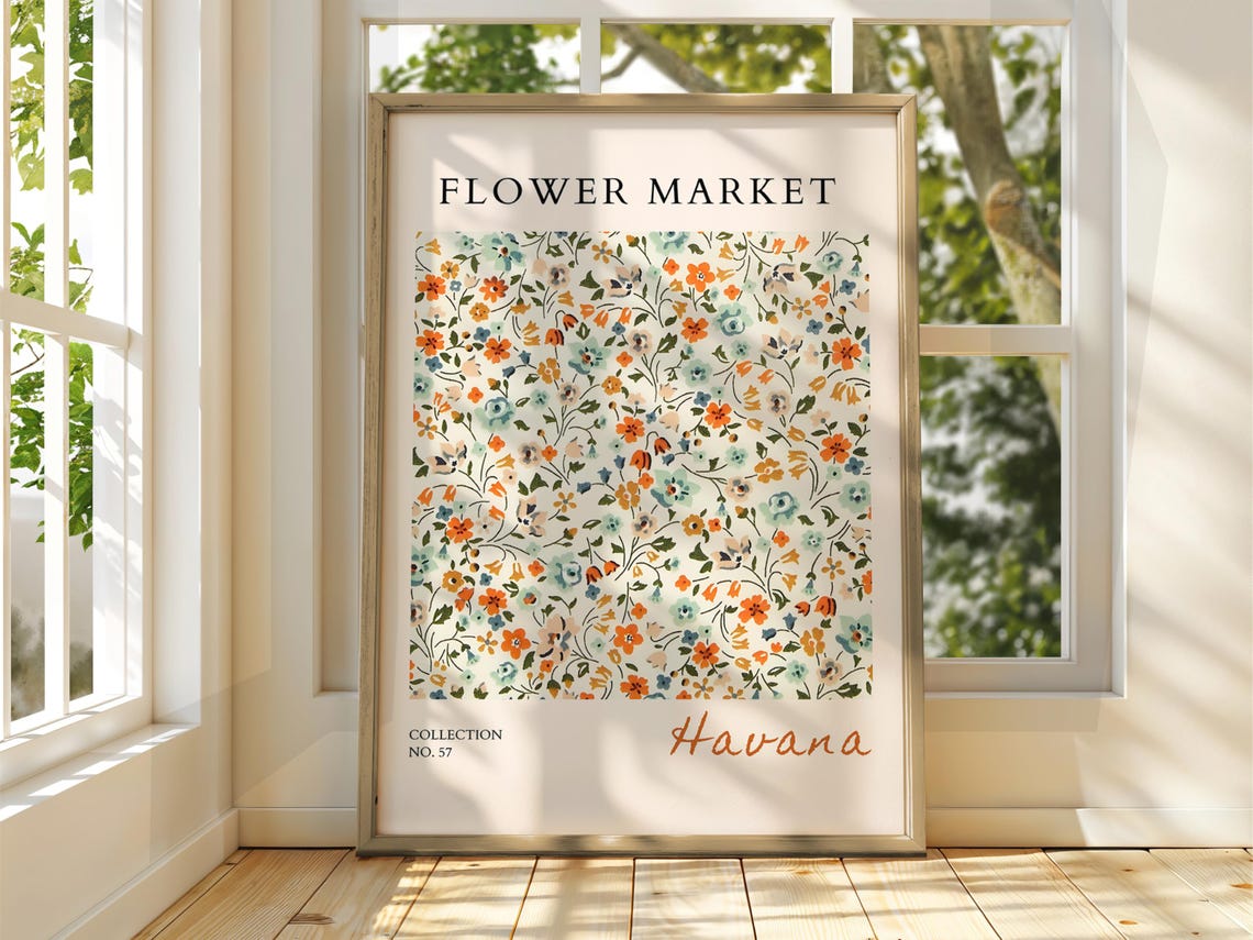 Flower Market Havana Orange Blue Wildflower Pattern Collection Poster