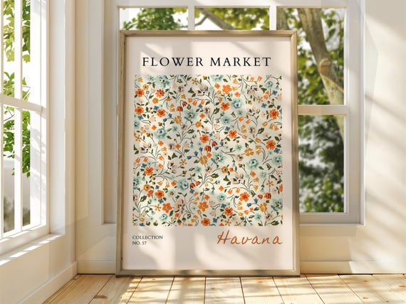 Flower Market Poster Exhibition Gallery Print Wall Art Floral Pastel Garden Flowers Havana